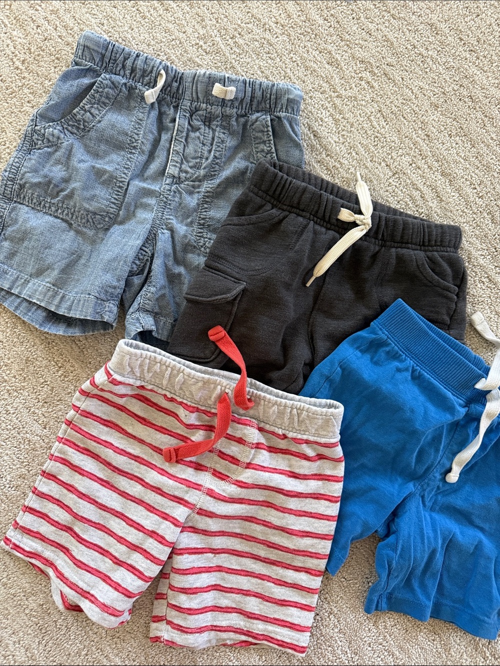 Old Navy Kids Pull-On Shorts Bundle - Blue, Gray, Black, Red Stripe